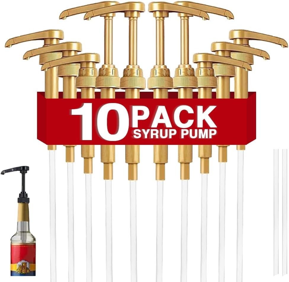 10 Pcs Gold Coffee Syrup Pump, Compatible with 25.4 Oz/750ml Bottles, Syrup Disp