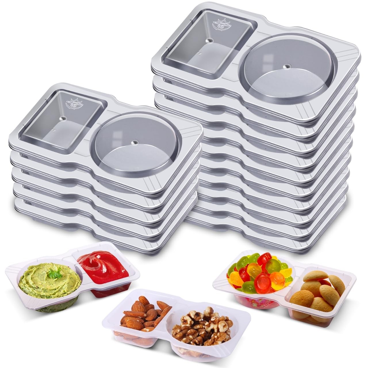15 Sets Snack Containers, Reusable Double Compartment Condiment With Lids 2 P…