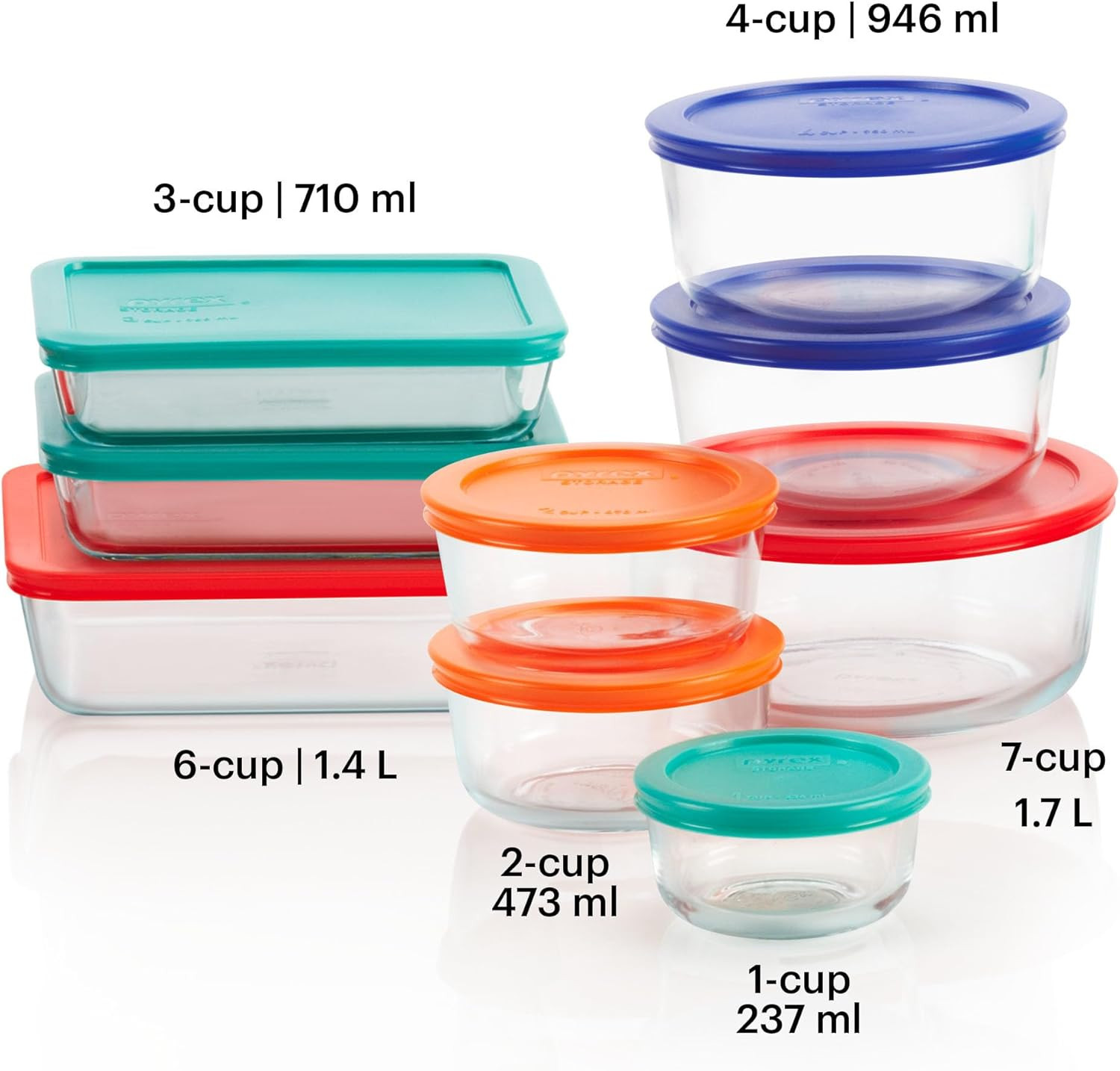 Simply Store (9-Pack) Mixed Sized Glass Food Storage Set, round & Rectangular Co