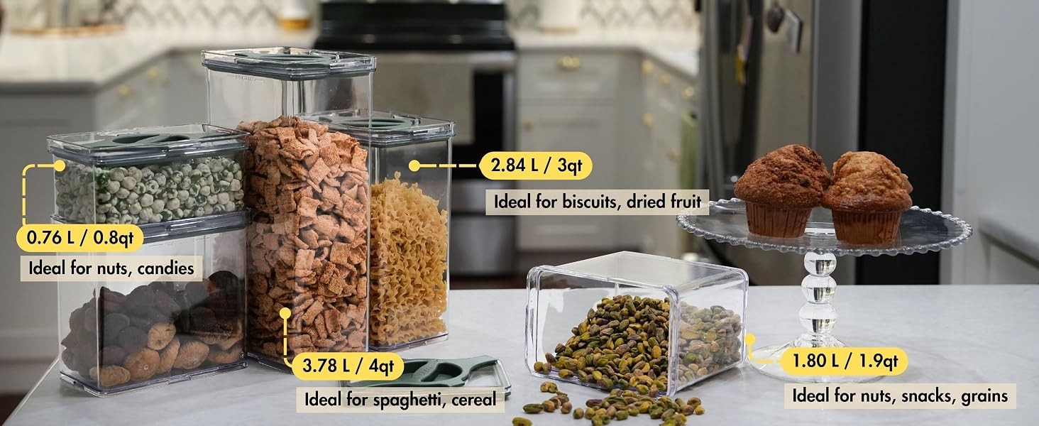 4-Pack Airtight Pantry Containers, 1.9 QT / 1.8 L Clear Food Storage Jars with