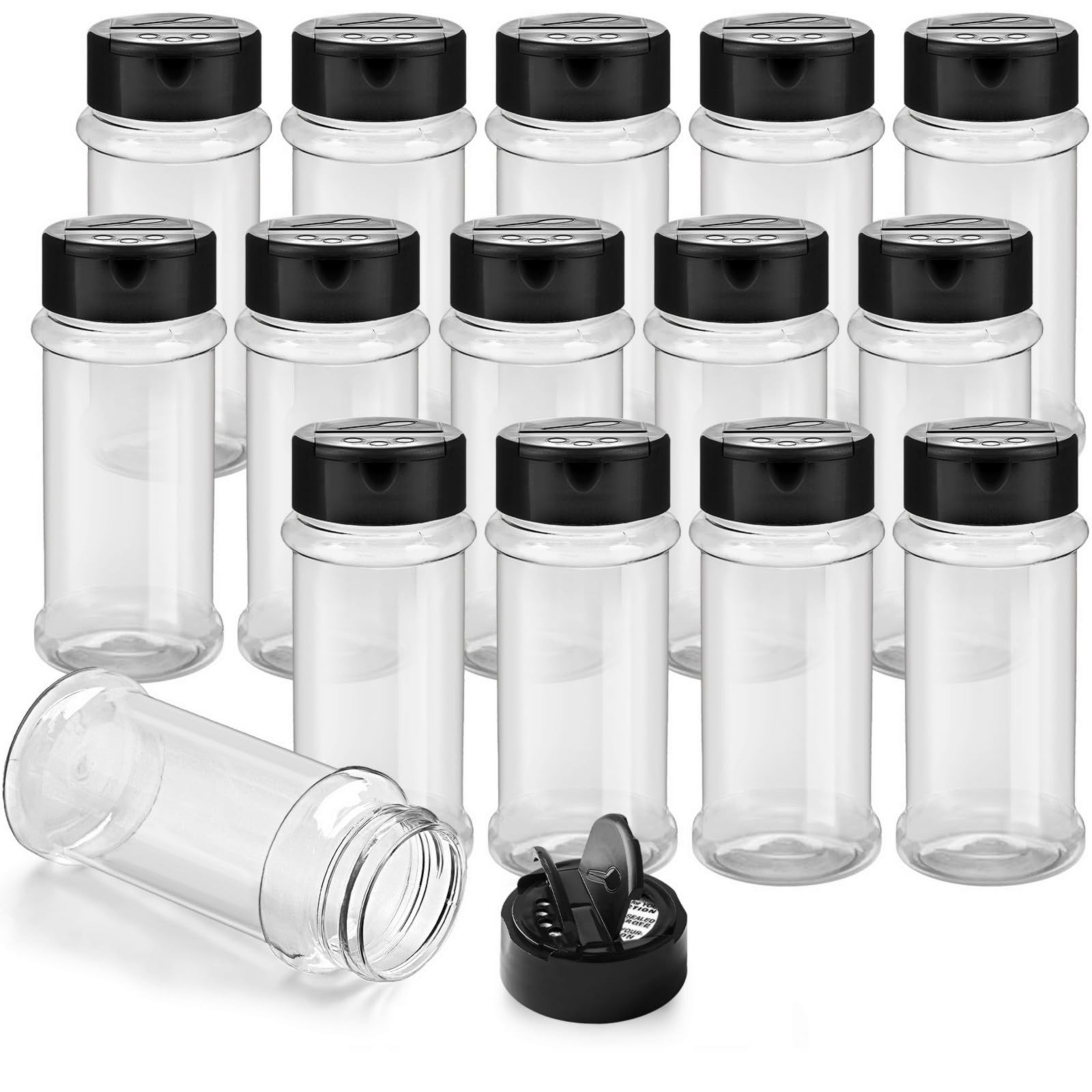 14 Pc 3oz Clear Plastic Spice Jars Shaker Lids Seasoning Containers Dual Flap
