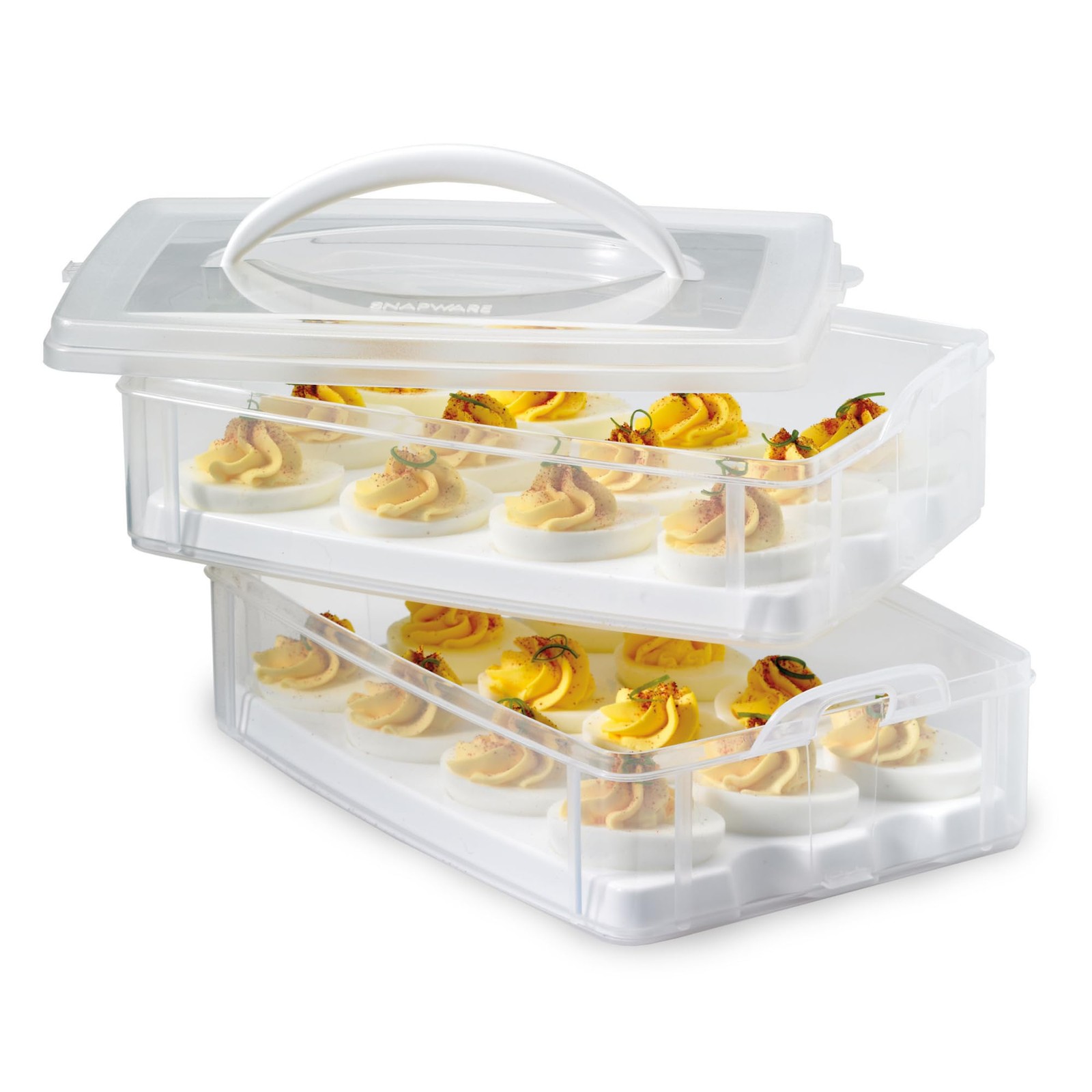 (2-Layer, 24 Eggs) Plastic Detachable Deviled Egg Carrier Storage Container W…