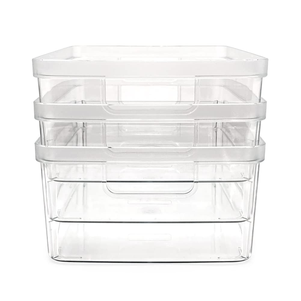 Isaac Jacobs 3-Pack Medium Clear Storage Bins (8” L x 10” W x 4.25” H) w/Cuto…