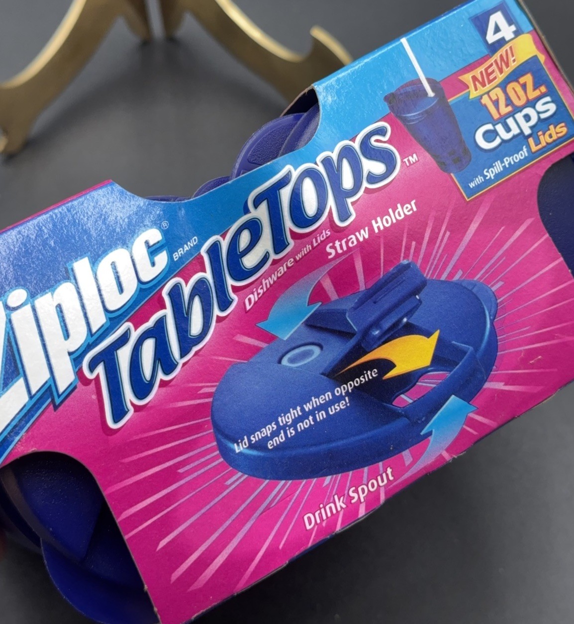 Ziploc TableTops Cups w/ Spill-Proof Lids Set 4 NEW Vintage 12 oz Discontinued