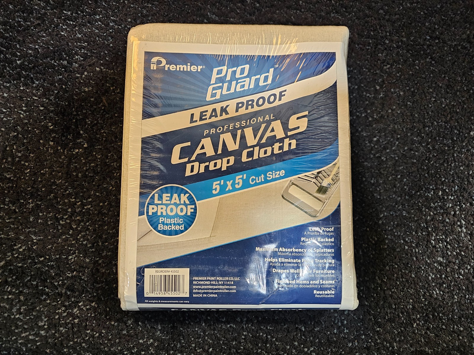 (QTY 12) Premier 45502 5 x 5 ft Butyl Leak Proof Canvas Plastic Drop Cloth