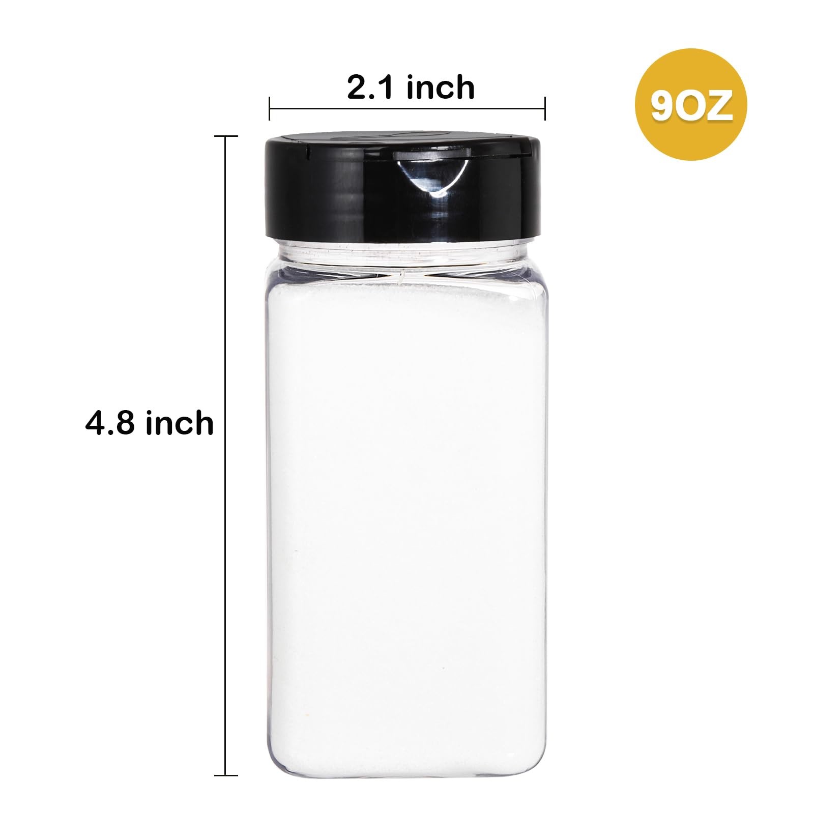 16 Pack 9 Oz Plastic Spice Jars Bottles Containers with Black Cap – Perfect for