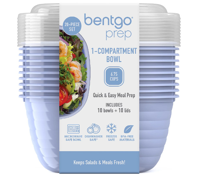 20Pc Meal Prep Bowl Set with Lids Single Compartment Stackable Containers
