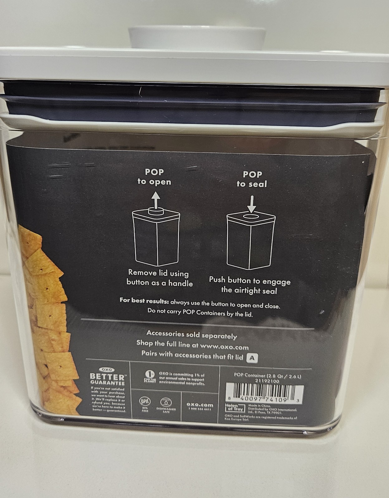 OXO SoftWorks POP Container 2.8 Qt / 2.6 L Airtight Food Storage Container New