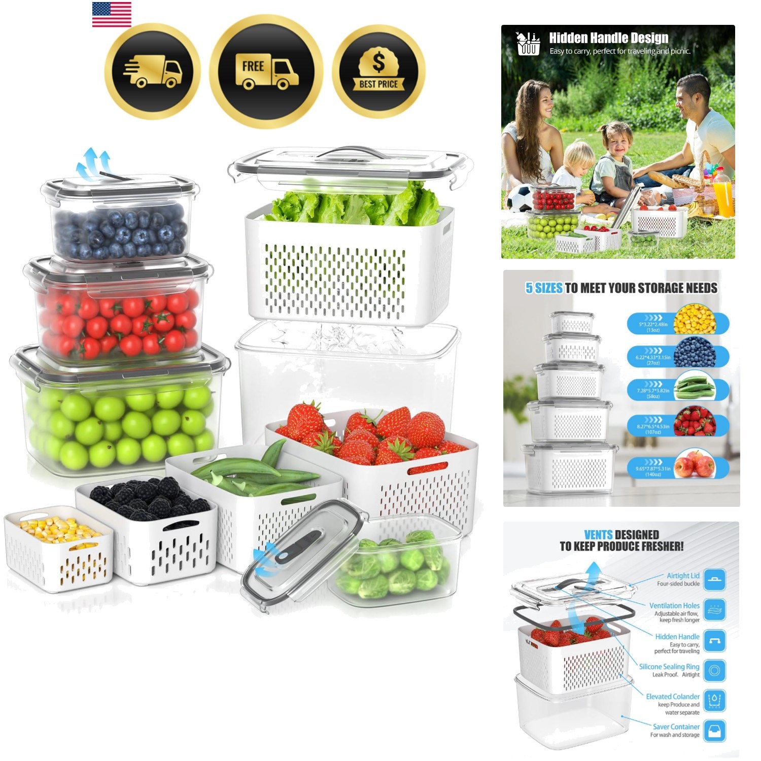5 Pack Fruit Storage Containers for Fridge – Clear Berry Containers with Cola…