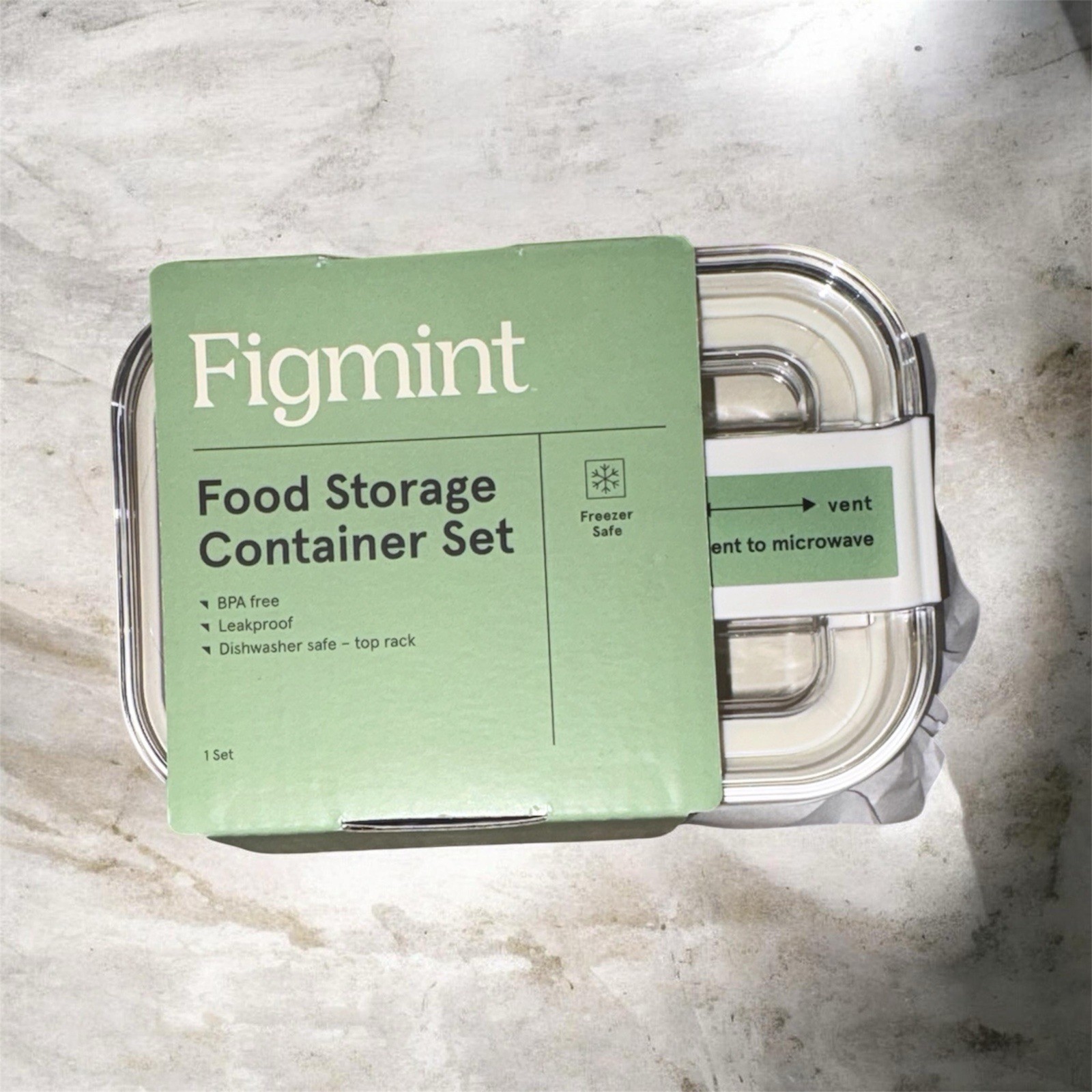 Figmint White Storage Container Set, Vented Lid, Leakproof BPA Free 7.6 Cup