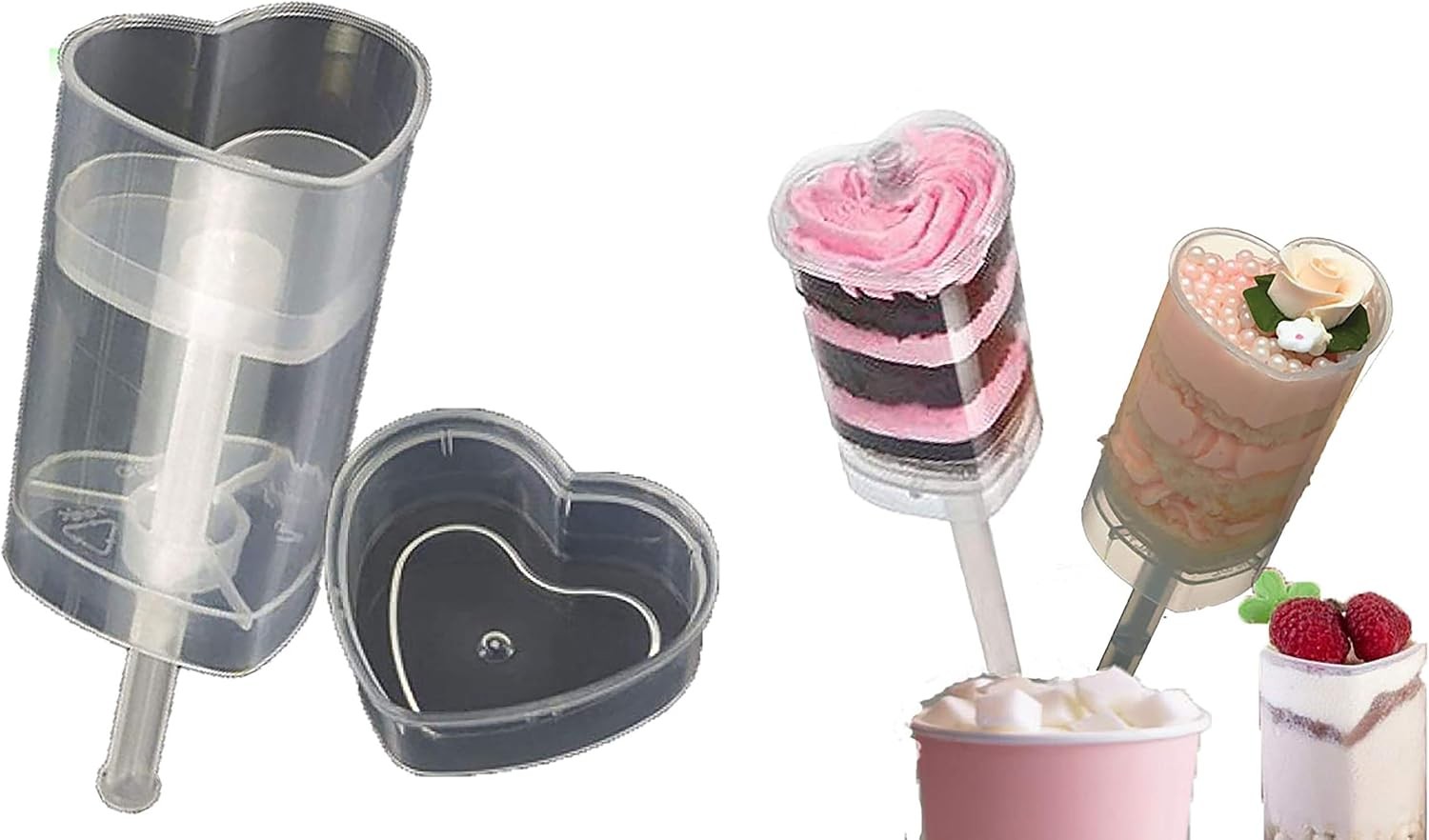 Pack of 100 Martellato Push Pop Containers, Push Up Pops Heart Martellato Cake