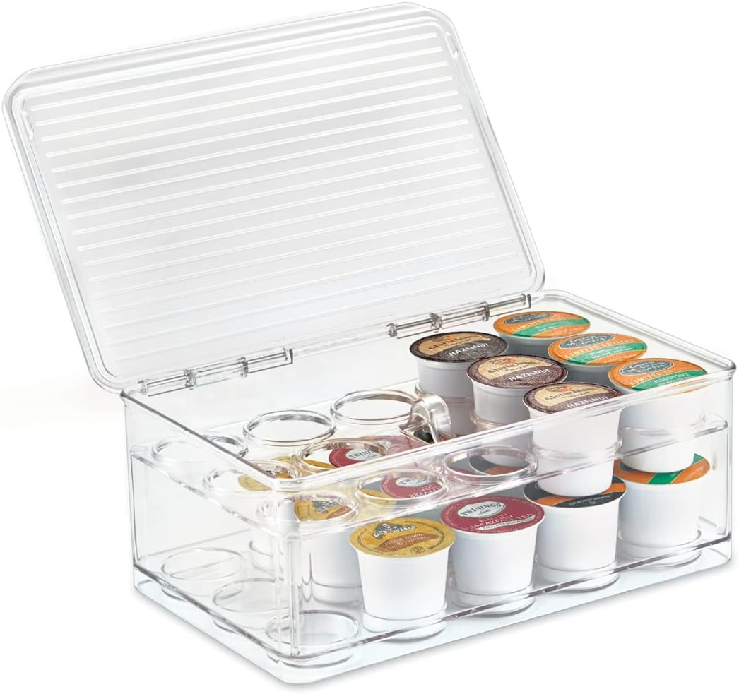 2-Tier Coffee Pod Holder Lidded Bin,Plastic Pantry and Kitchen Storage-the Linus