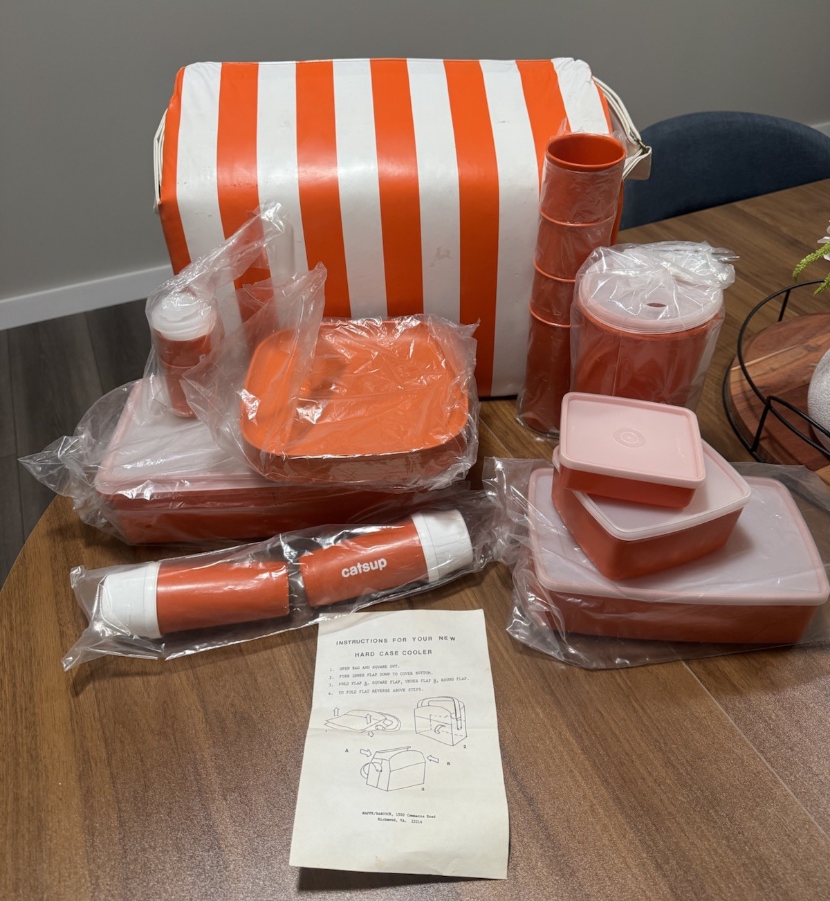 Vintage Tupperware Orange Stripe Picnic Cooler Set New Open Box