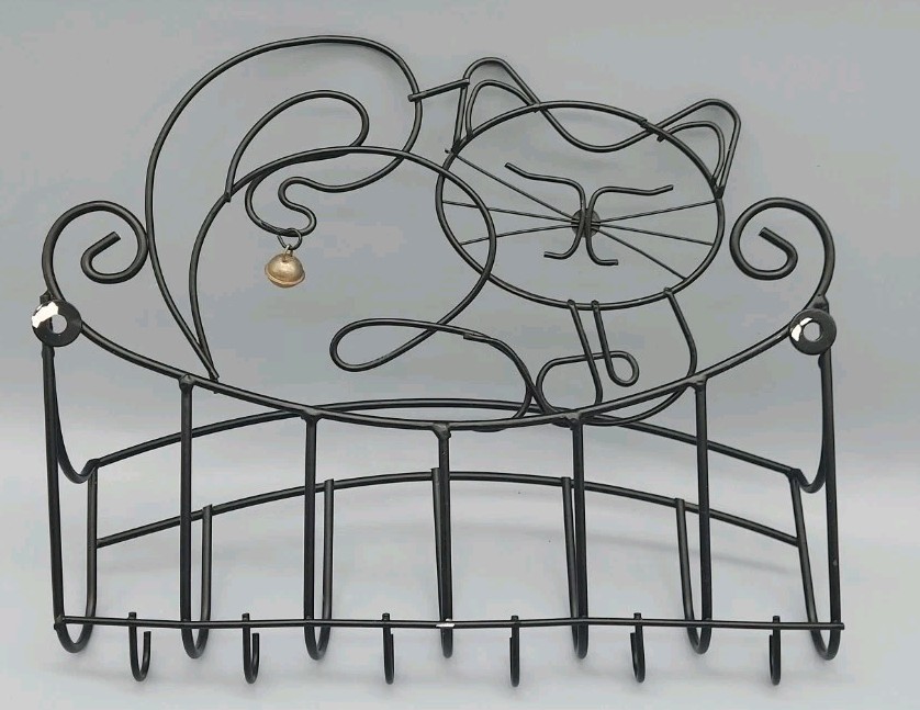 VINTAGE WHIMSICAL CAT KITTY KITTEN MAIL BASKET KEY HOOK & CAT FOLDER RACK FILE