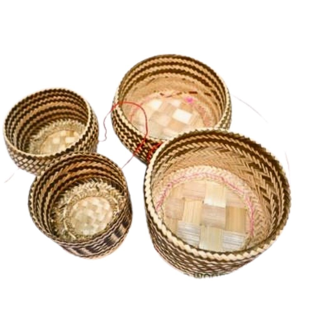 Set 2 pcs Kratip Sticky Rice Pot Jar Container Bamboo Basket Serving Pot Vintage