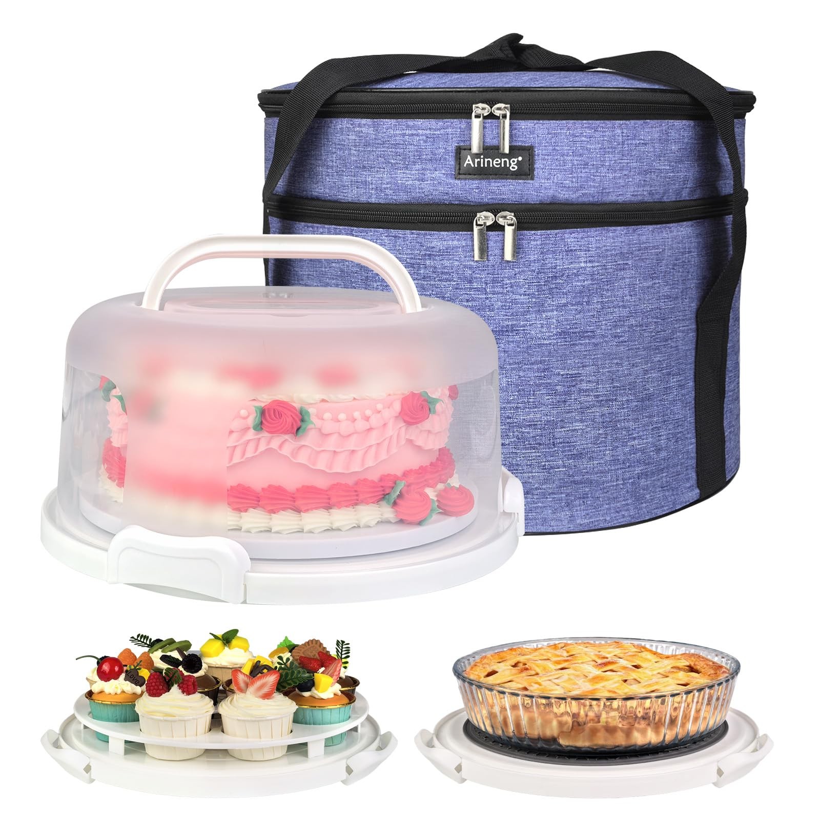 Arineng 10 inch Round Cake Carrier Box with Lid and Handle, Transportation In…