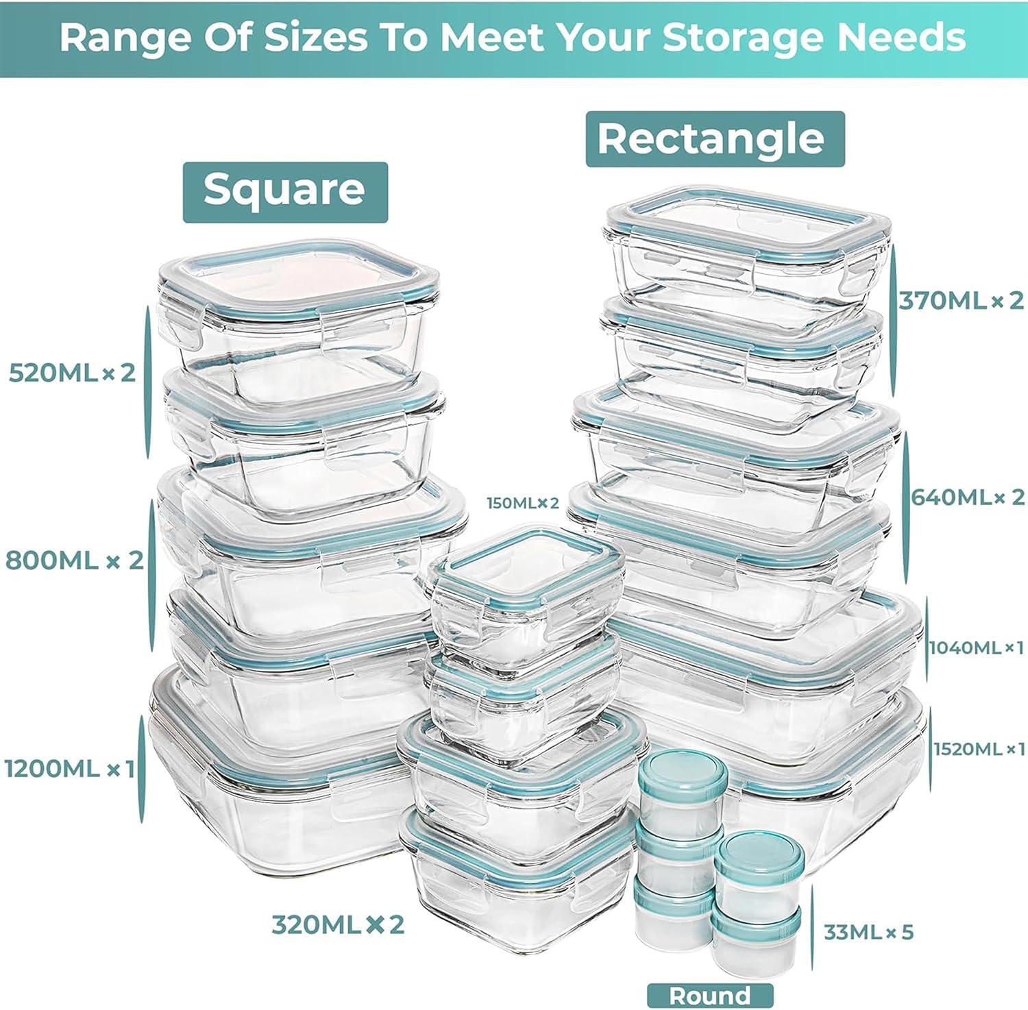 Set 35 Pcs Contenedores Cristal Con Tapa – Cajas Bento Hermã©ticas Sin Bpa