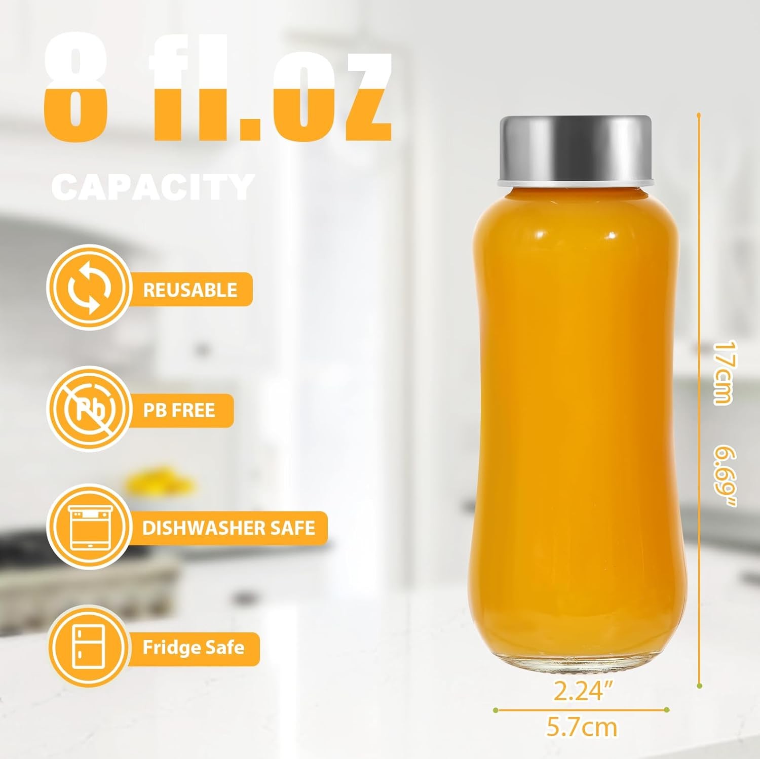 Glass Juice Bottles with Lids 8 oz,Juicing Bottles Reusable GlassStainless Steel