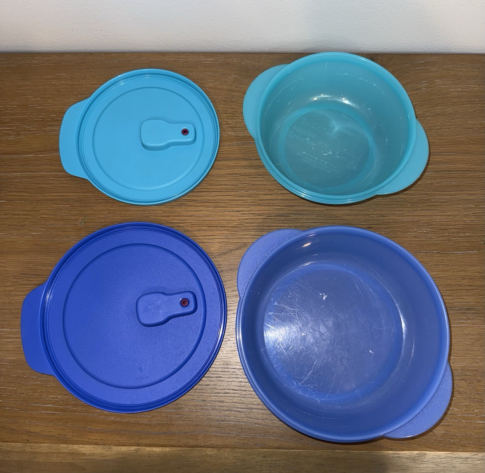 Set of 2 Tupperware CrystalWave Blue Round Storage Containers, Vented Lids