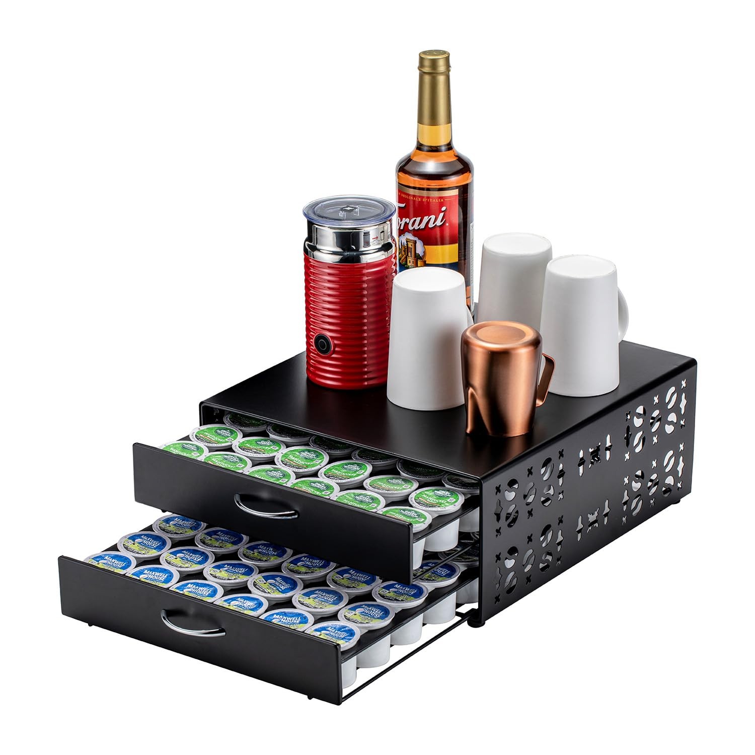FlagShip K Cup Organizer Drawer 2 Tier Coffee Pod Holder for Keurig Black