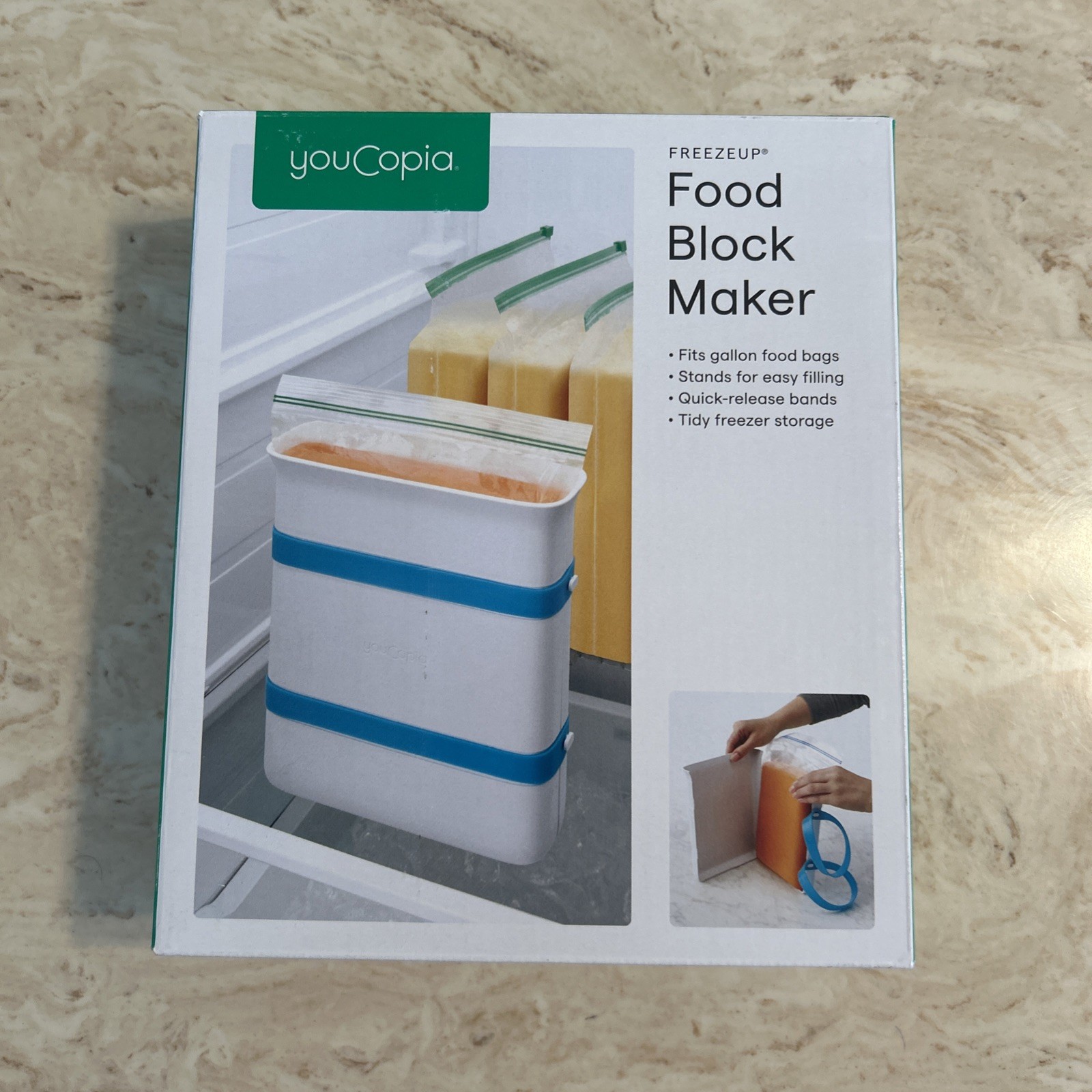 Youcopia FreezeUp Freezer Food Block Maker, Gallon Size, Meal Prep