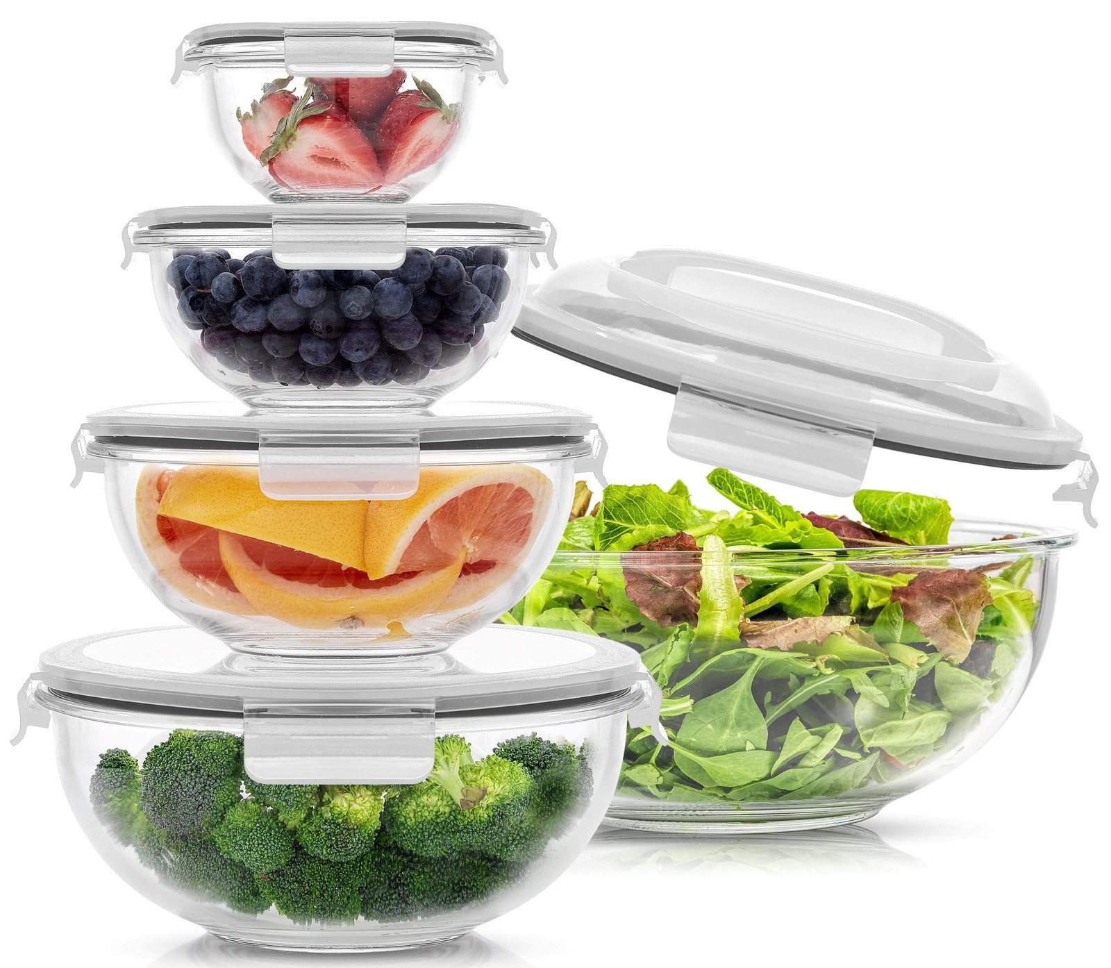 JoyJolt Kitchen Mixing Bowls. 5pc Glass Bowls with Lids Set – Neat Nesting Bo…