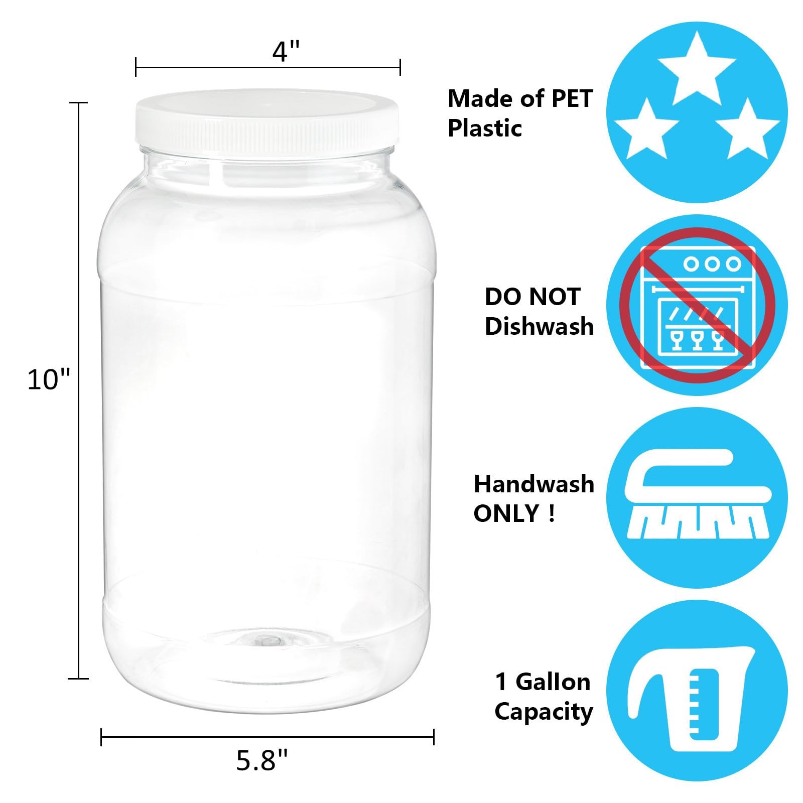 2 Pack 1-Gallon Plastic Jars with Lids Wide Mouth Storage Containers