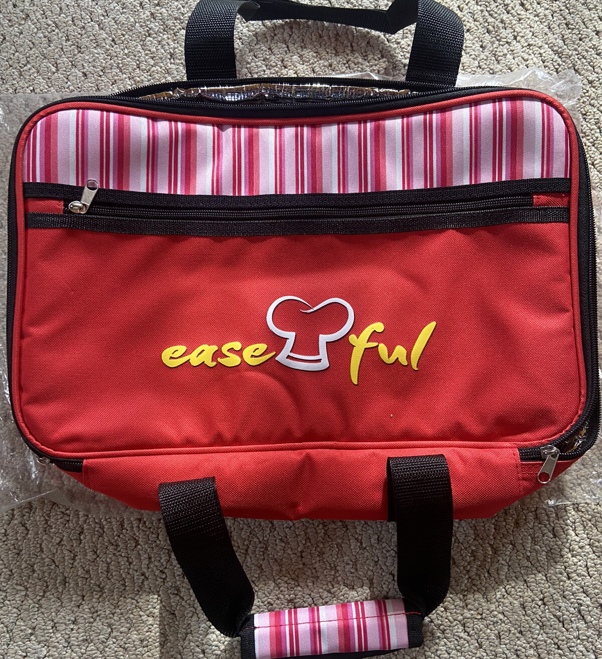 NEW Insulated Casserole Carrier Red Tote Bag Warm Carry Food “ease ful”