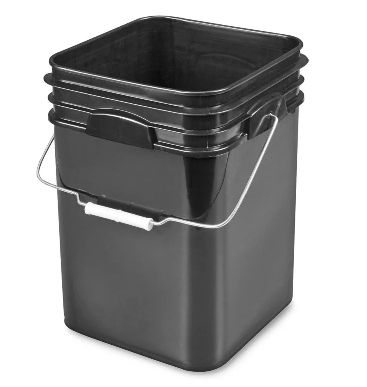 4 Gallon Black Square Food Grade Bucket Pail with Lid – Made in USA