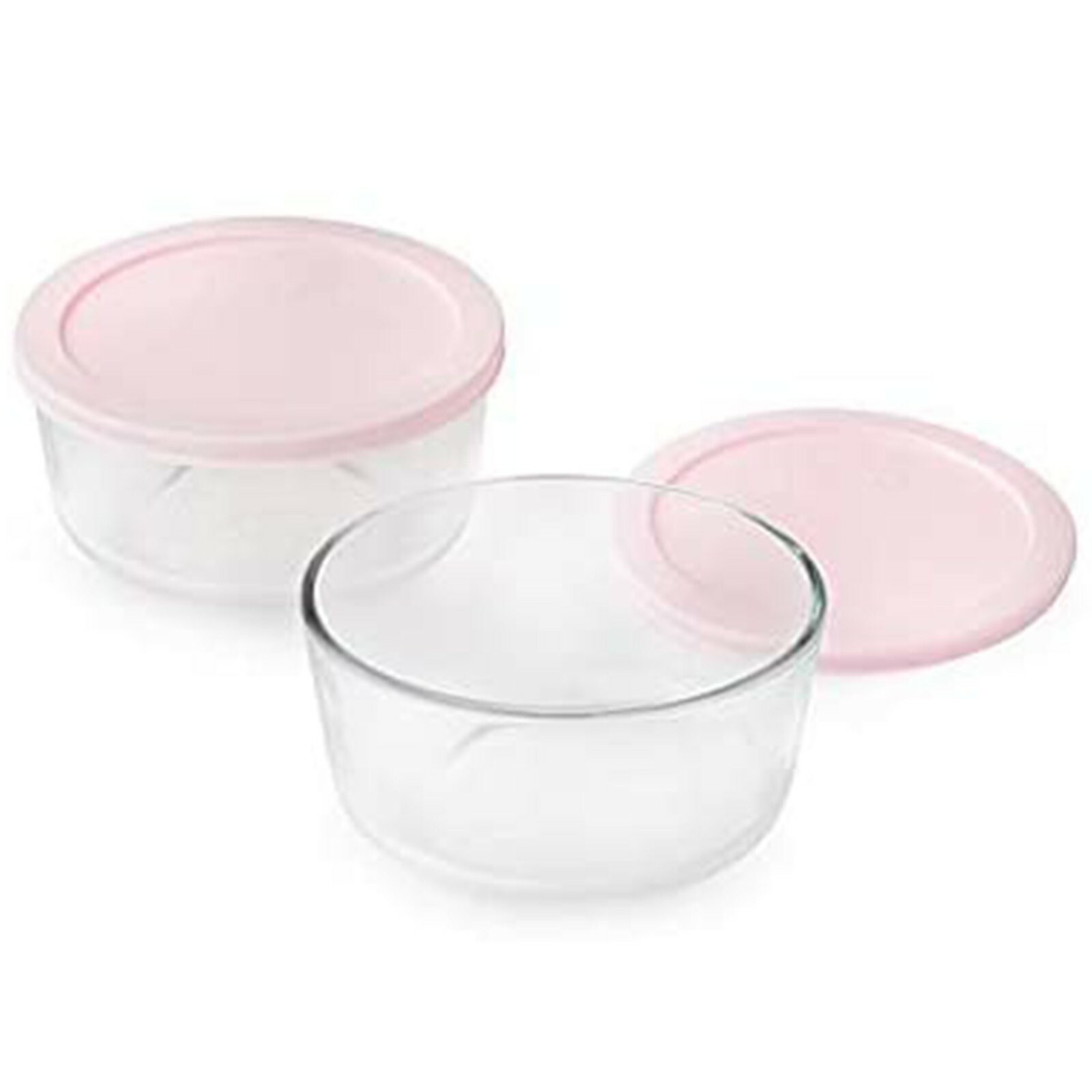 Pyrex 7201 4-Cup Glass Storage Bowls w/ 7201-PC Loring Pink Plastic Lid Covers