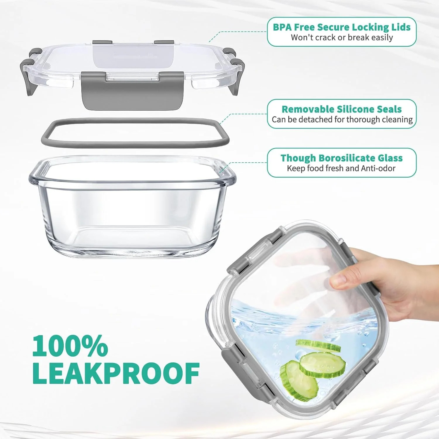 34Pcs Glass Food Storage Containers with Lids Set, Airtight Meal Prep Containers