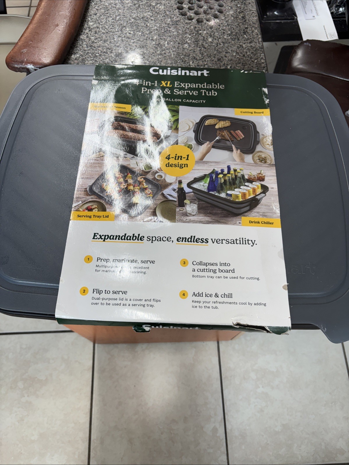 Cuisinart 4-in-1 XL 4.6 Gallon Expandable Prep and Serve Tub Adjustable Height