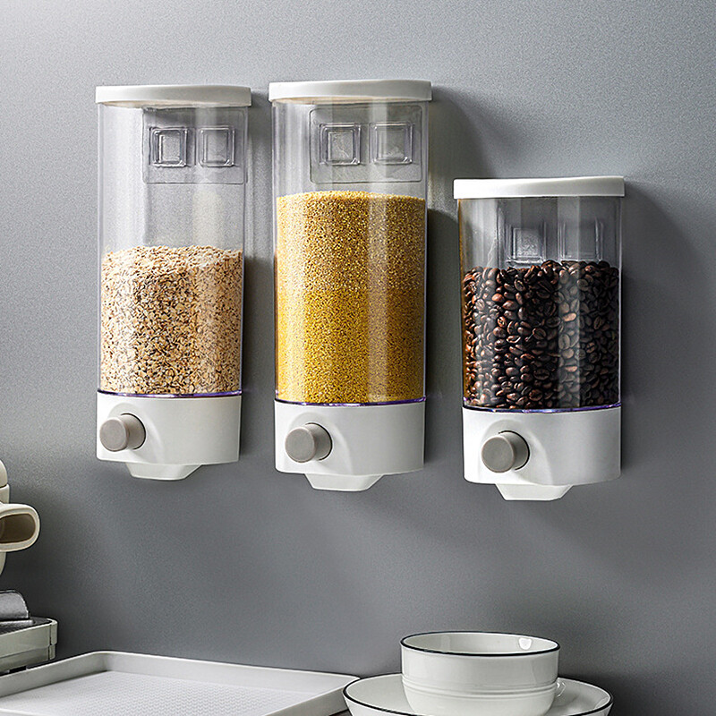 1/1.5L Cereal Dispenser Keep Dry Food Storage Container Wall-mounted Transparent