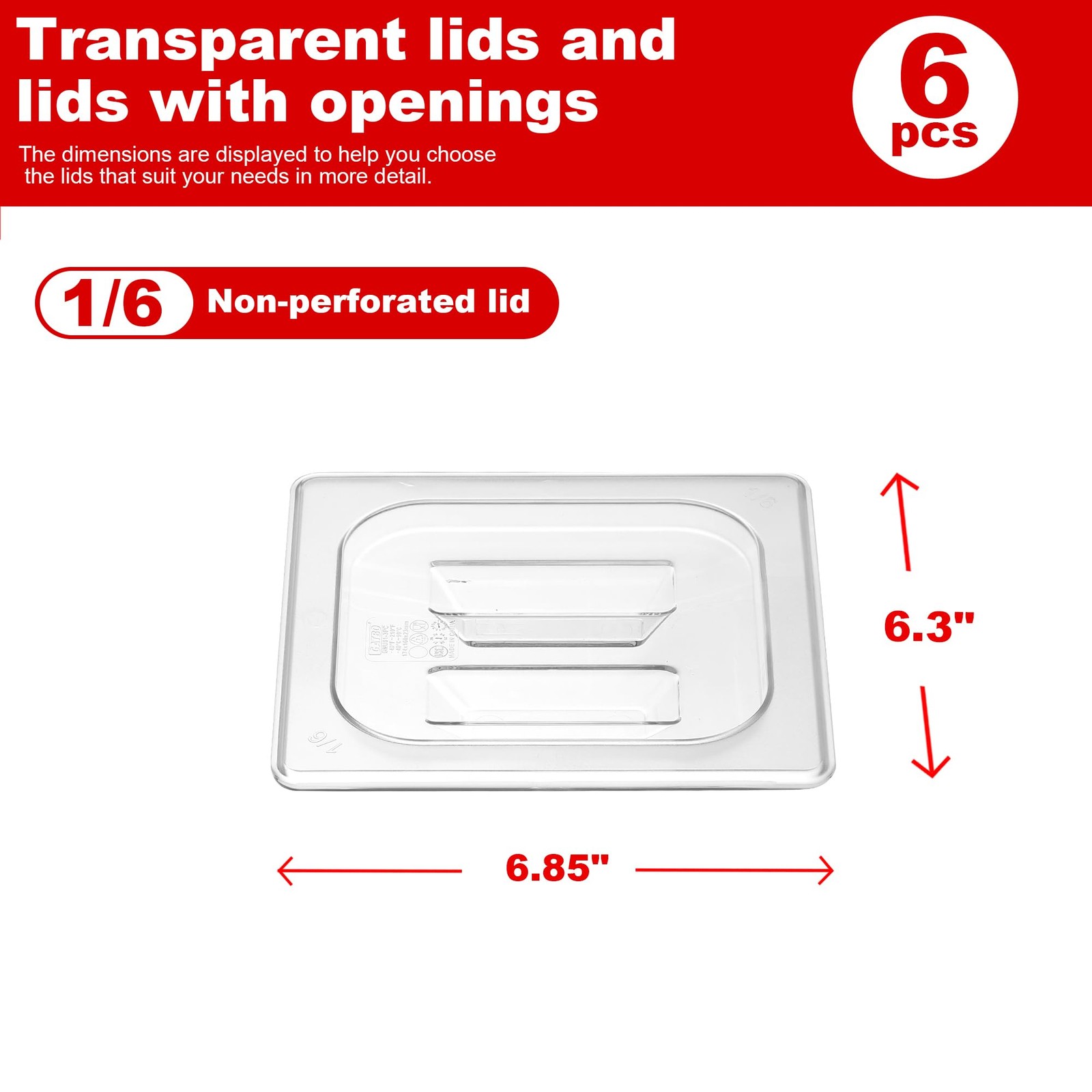 6-Pack Clear Polycarbonate Handled Lids for 1/6 Size NSF Food Pans