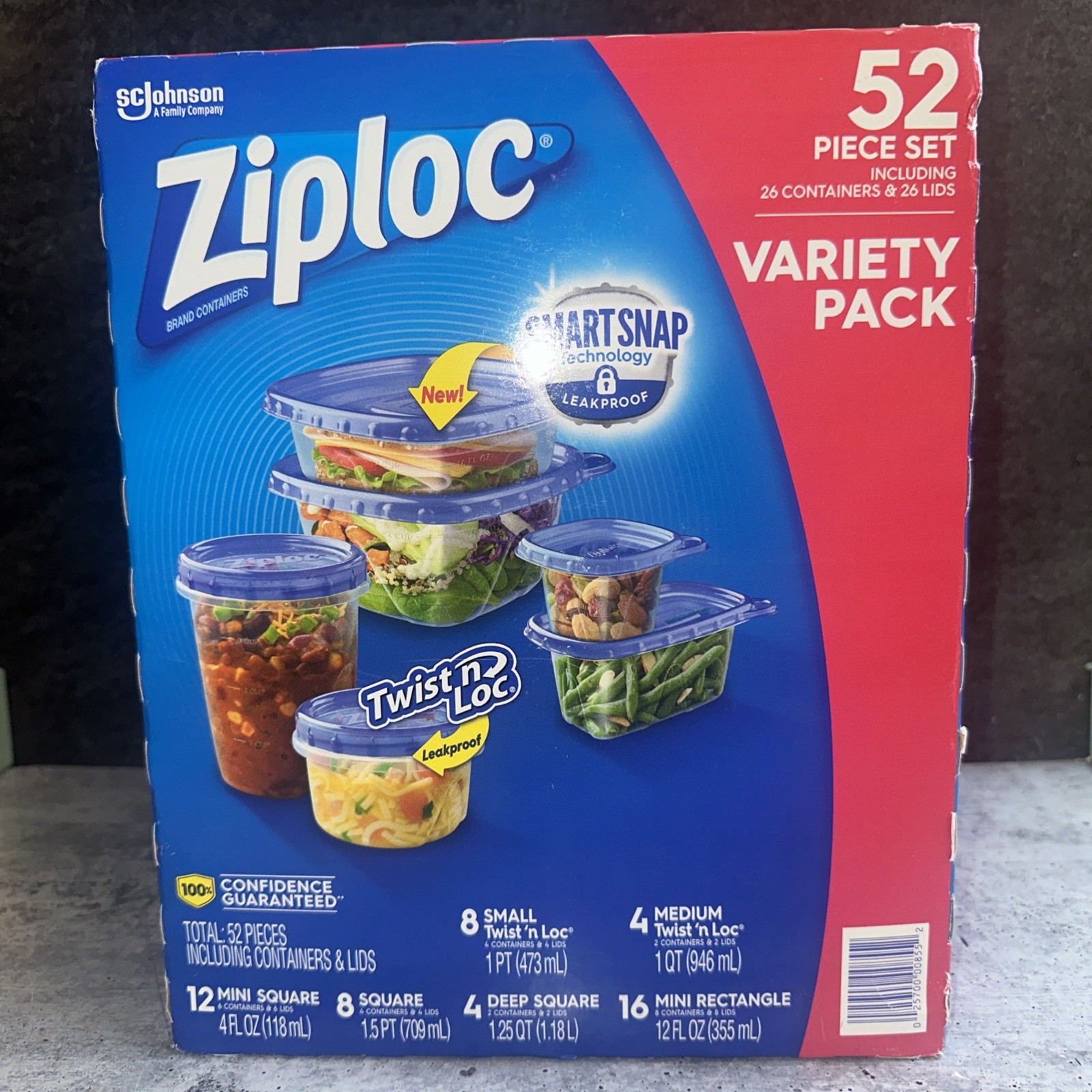 52 Piece Set Ziploc Variety Containers Small & Medium Twist N Loc Circle Rectan