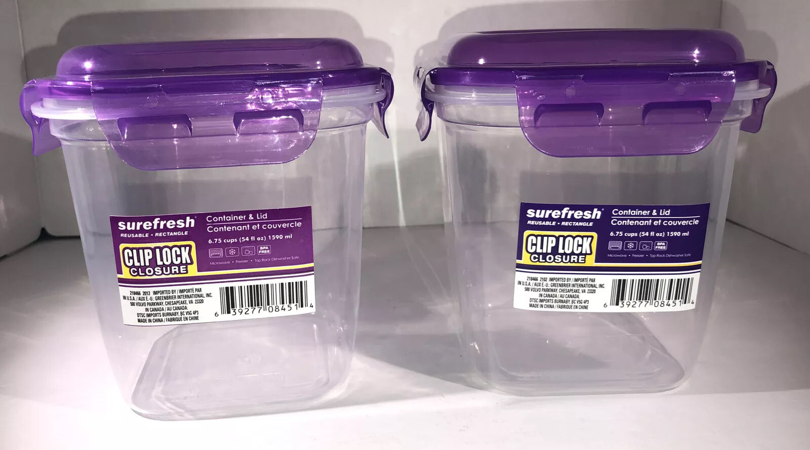2ea 6.75Cup Sure Fresh Dry/Cold/Freezer Food Storage Containers W Clip-Lock Lids
