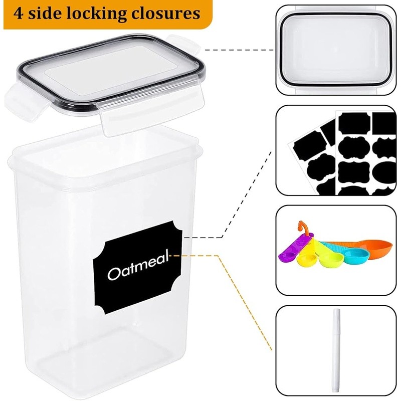 Airtight Food Storage Container Set 18PCS Plastic Kitchen Pantry Labels Spoons