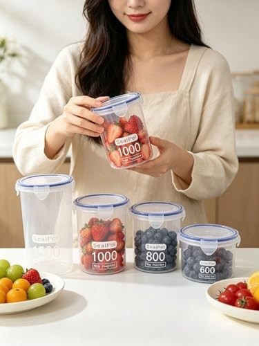 4 Pack Airtight Food Storage Containers BPA-Free Microwave Dishwasher Freezer Sa