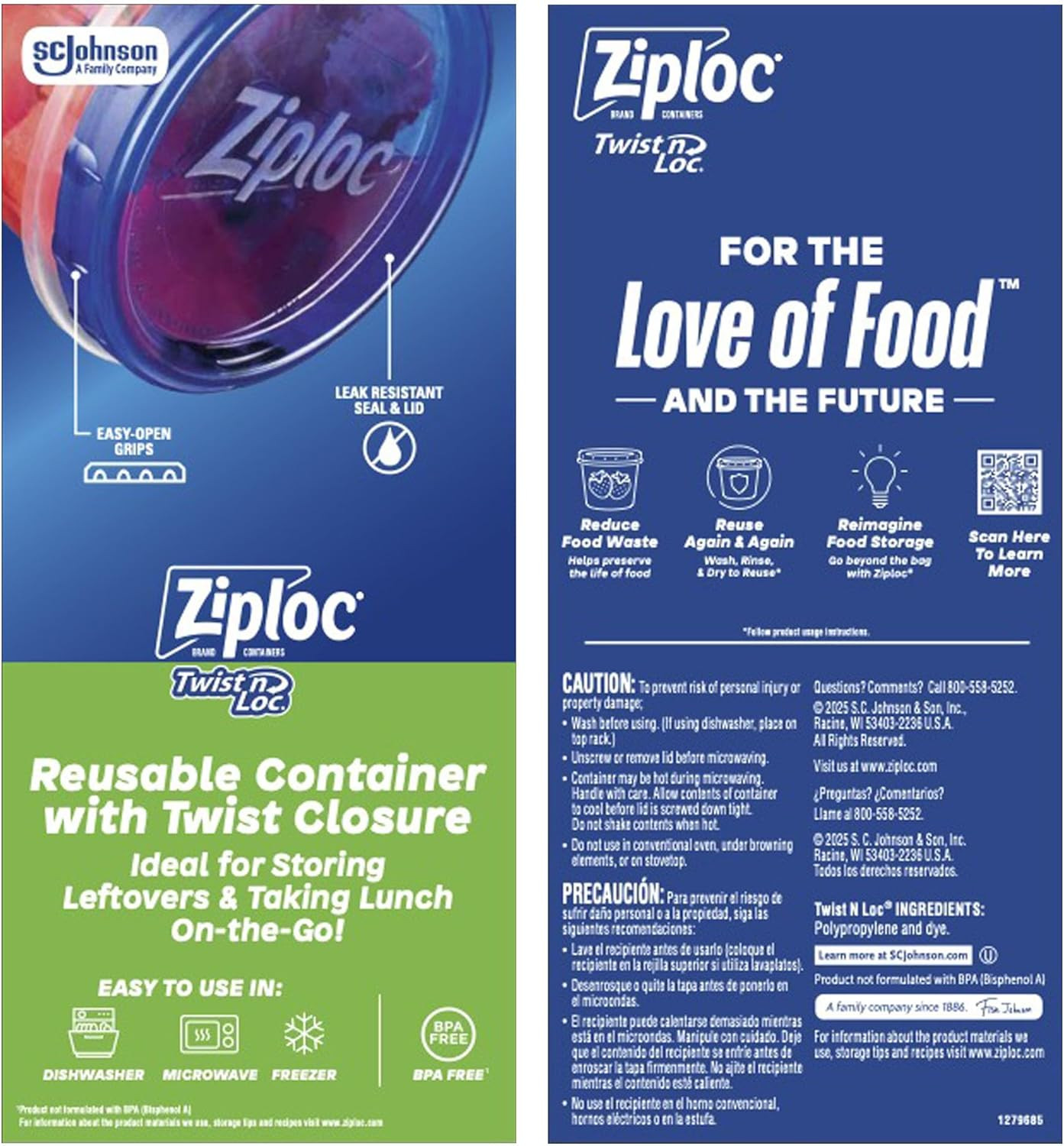 Ziploc Brand Twist N Loc Food Storage Containers, Leak Resistant Design, Small R