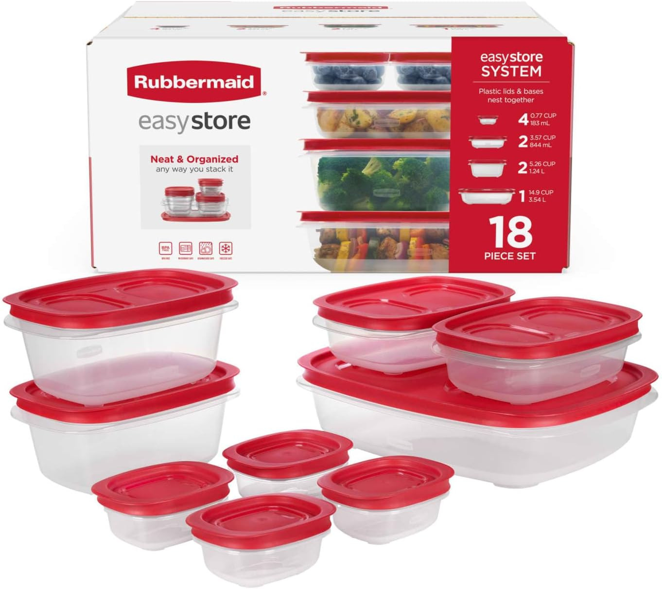 Easystore Large Containers, 18-Piece Set, Food Storage Containers with Lids