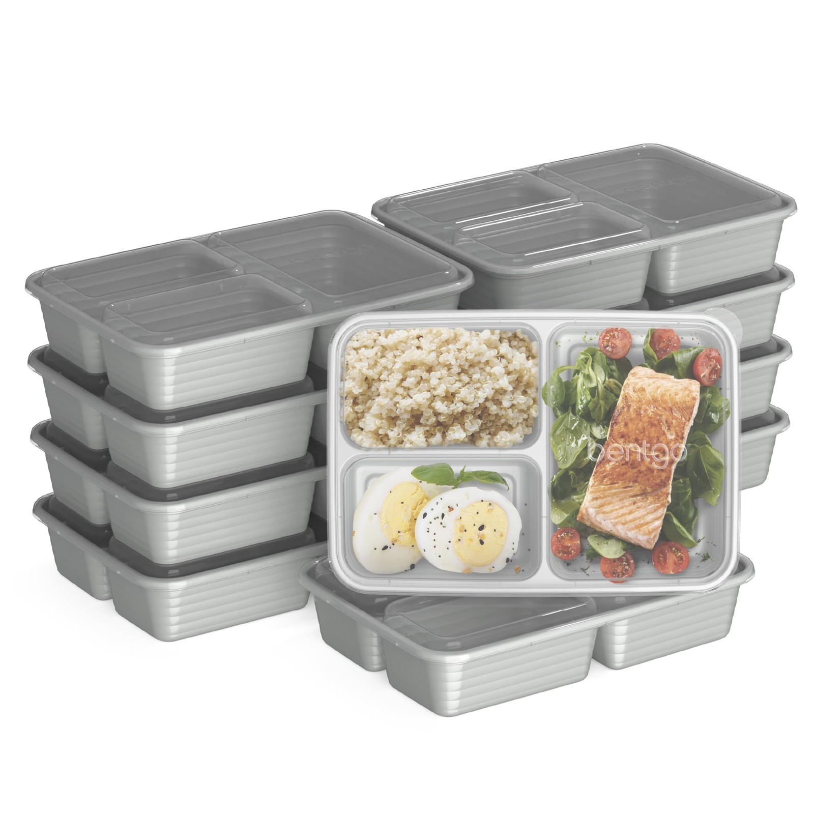 Bentgo Prep – 20-Piece 3-Compartment Reusable Meal 10 Count, Silver