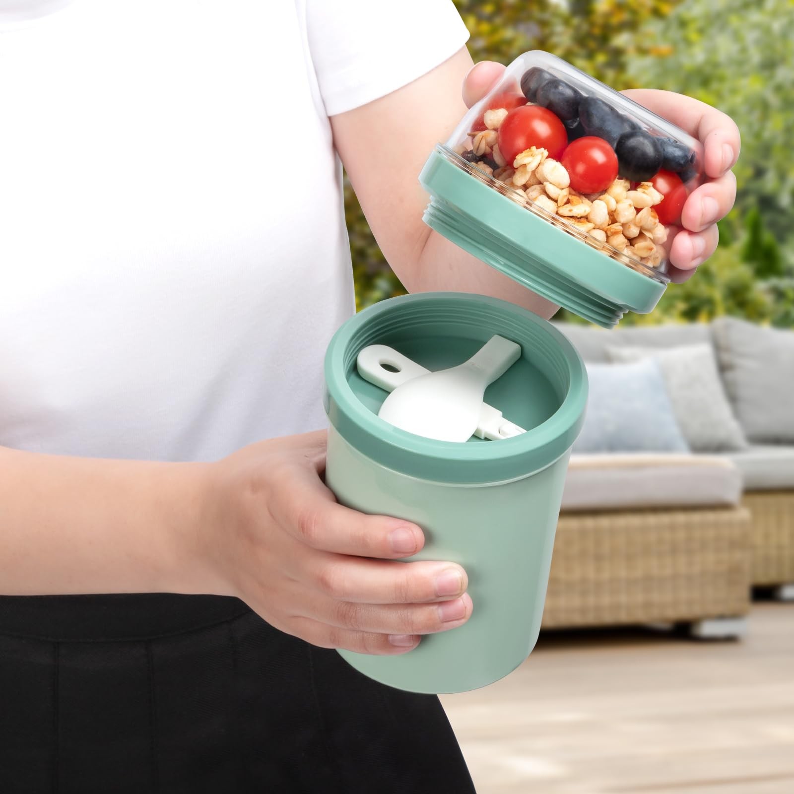 Snack Cup Container with Lid,Yogurt Parfait Snackle Cups and Spoons,600ml+270…