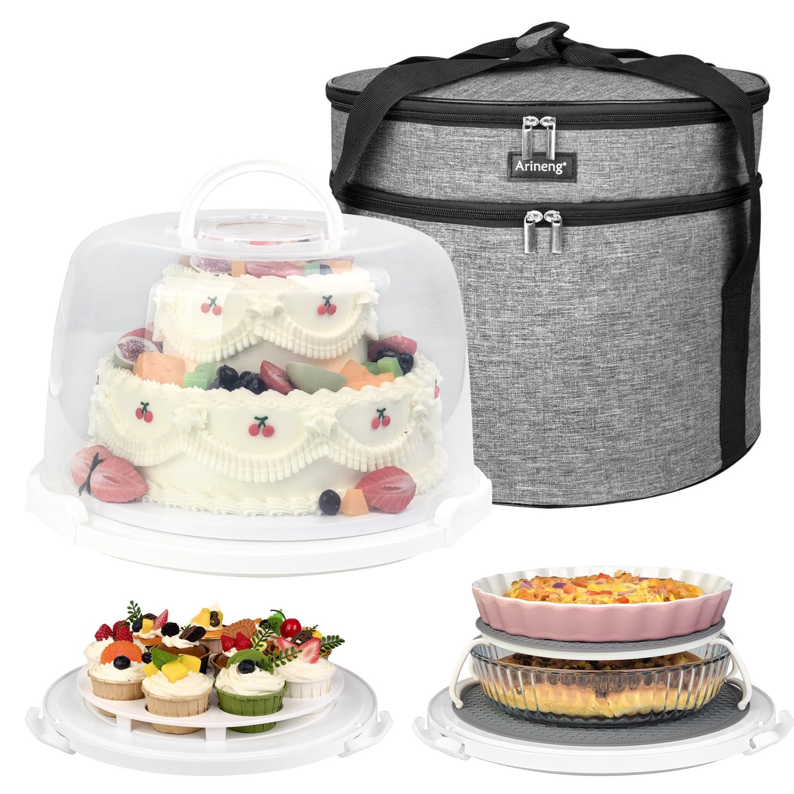 Round Cake Carrier Box with Lid and Handle, Transportation Insulated Bag for …