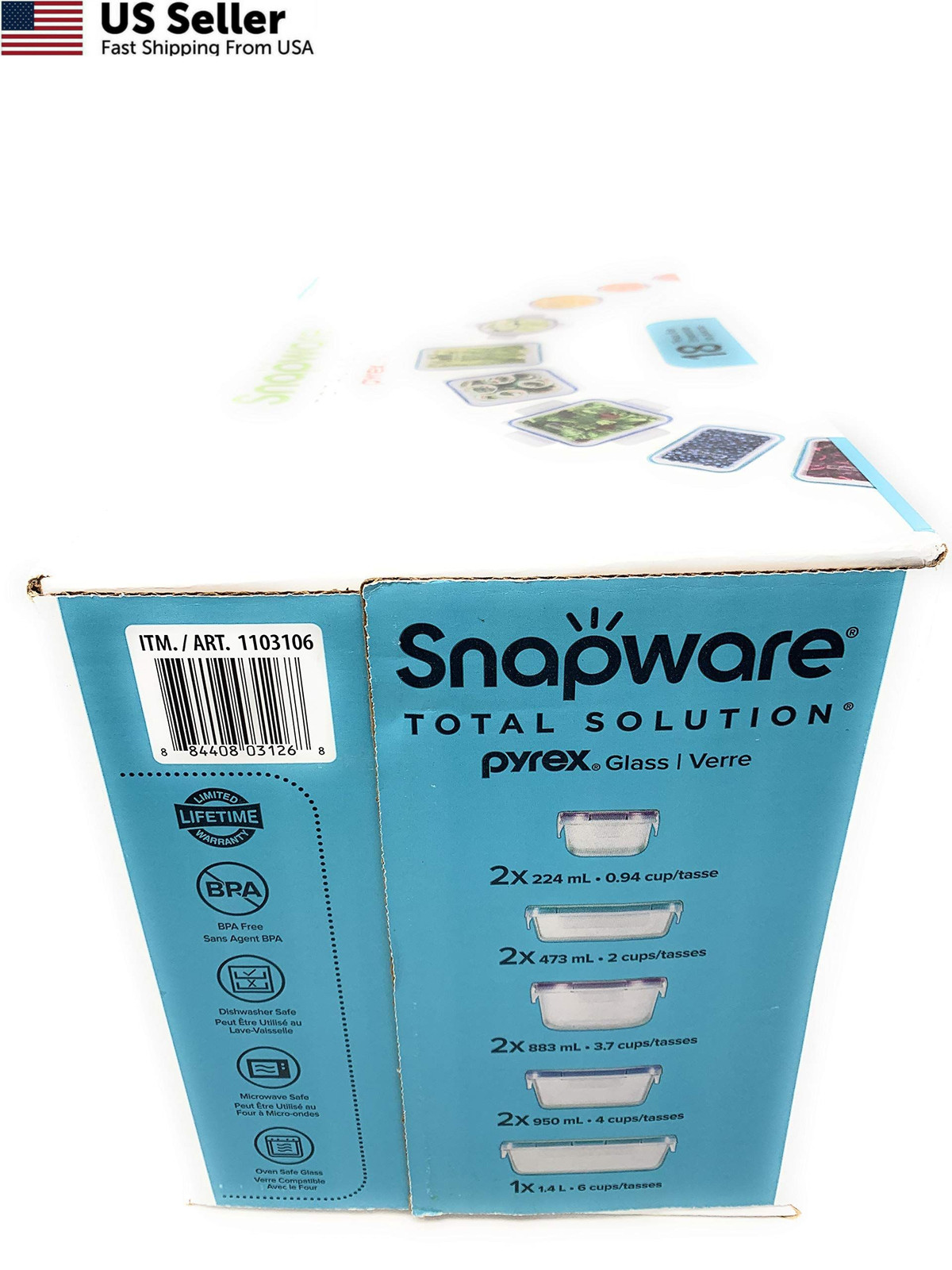 Snapware 18-piece Pyrex Glass Food Storage Set 16 inches x 9 inches, Blue