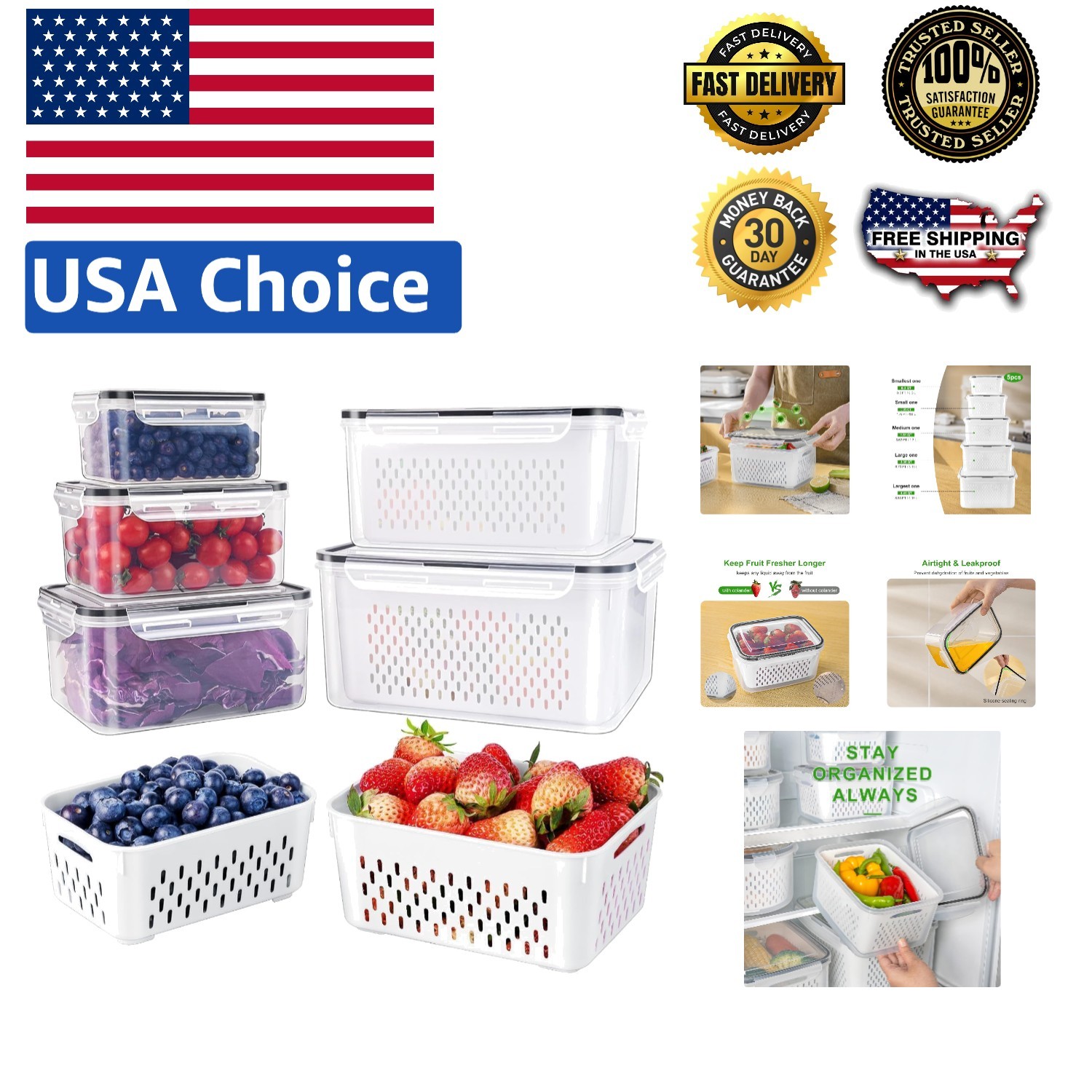 5-Pack Fruit & Vegetable Storage Containers – Easily Keep Produce Fresh Longer