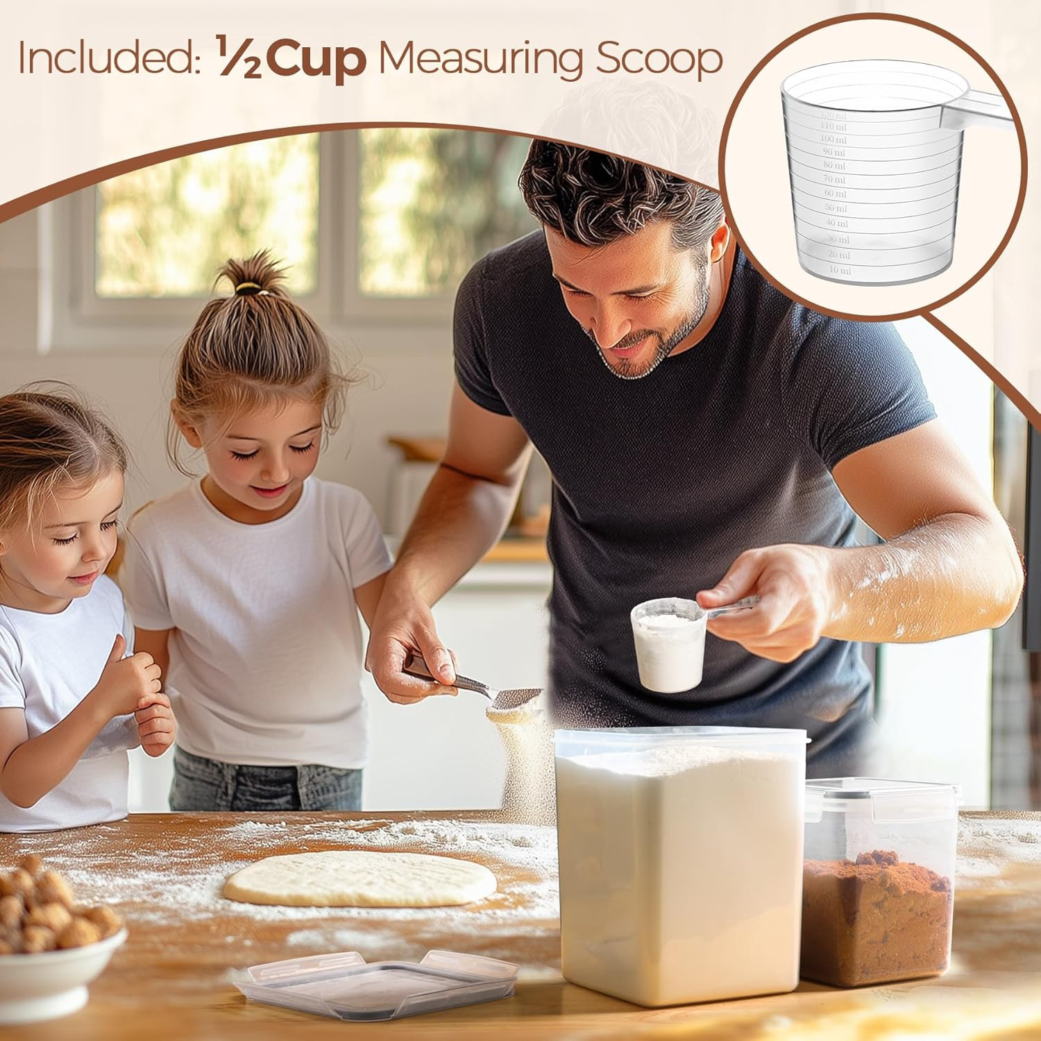 3 PCS Airtight Flour and Sugar Container for Pantry – 5Lb Flour Capacity – 7.1 I