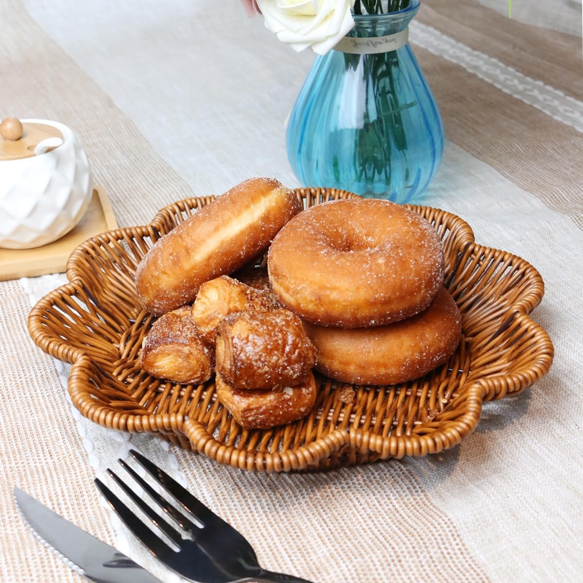 3pcs Poly Wicker Bread Basket,Imitation Woven Fruit Basket Tabletop Tray,Hand…