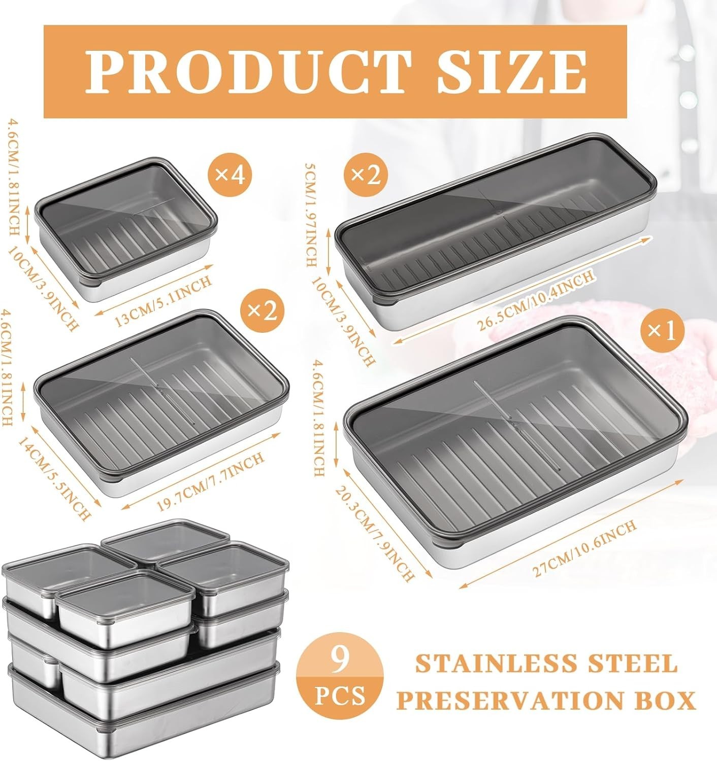 9 Pack Bacon Cheese Container for Refrigerator, 304 Stainless Steel Airtight …