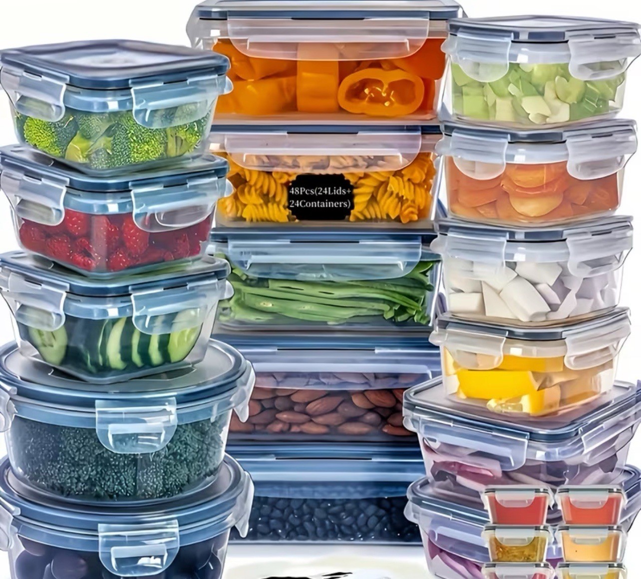 24 Food Storage Container, Fresh-Keeping Boxes, Easy-to-Secure-Lids