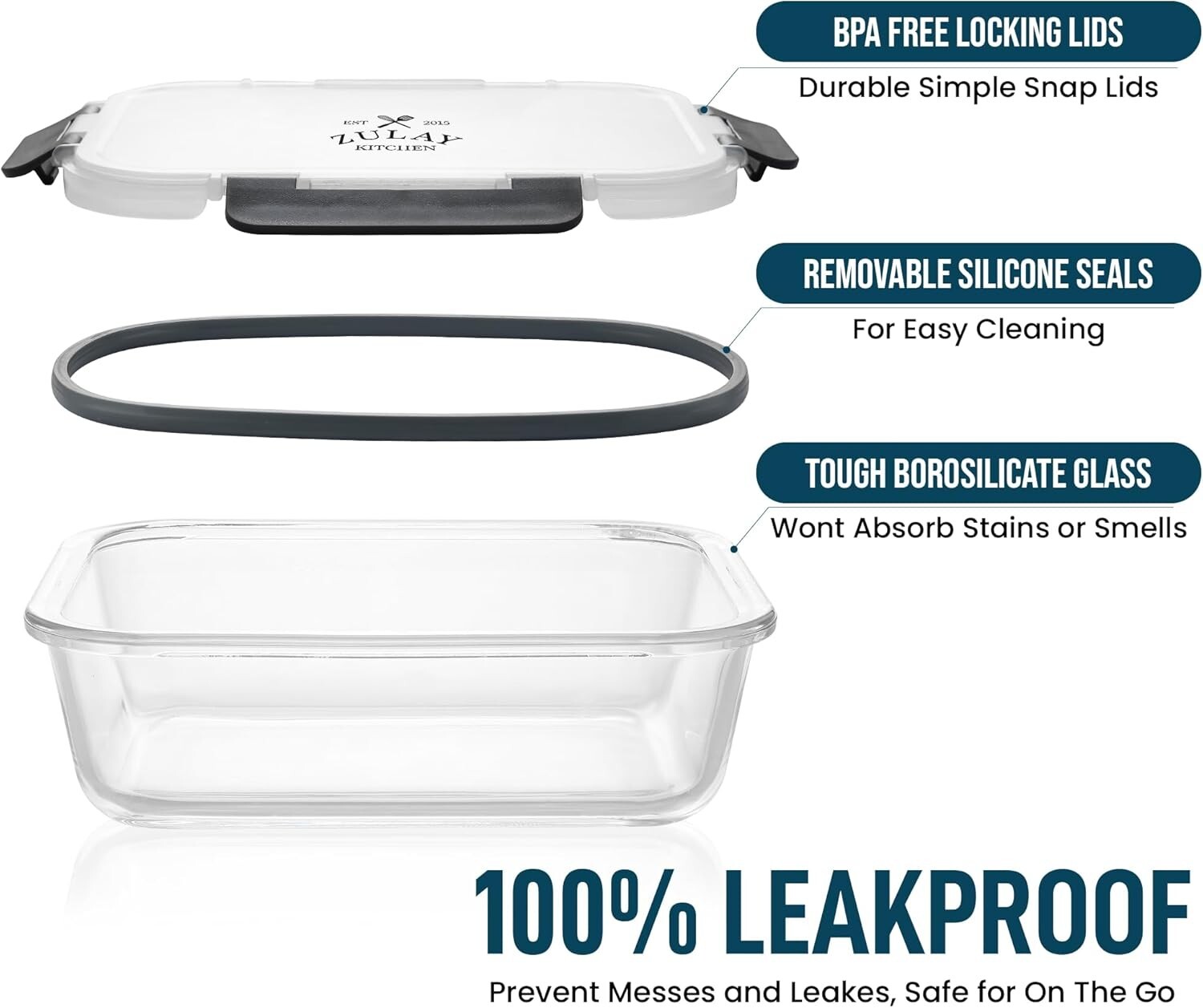 Versatile Gray Glass Meal Prep Containers – 5 Pack, Dishwasher Safe & BPA Free